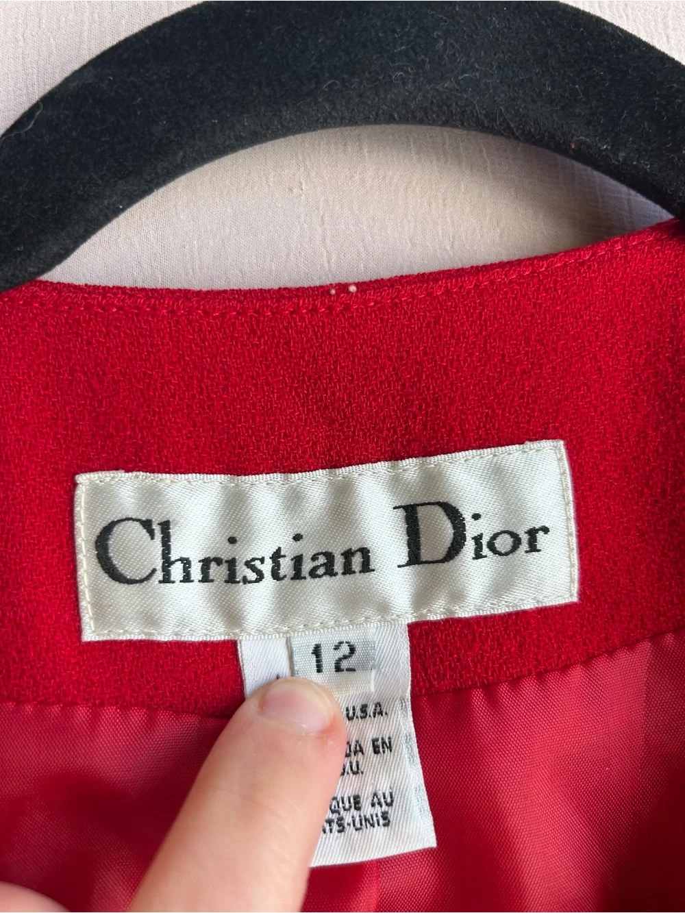 Christian Dior Women’s Vintage 100% Wool Button Up Blazer Sz 12 Red Black